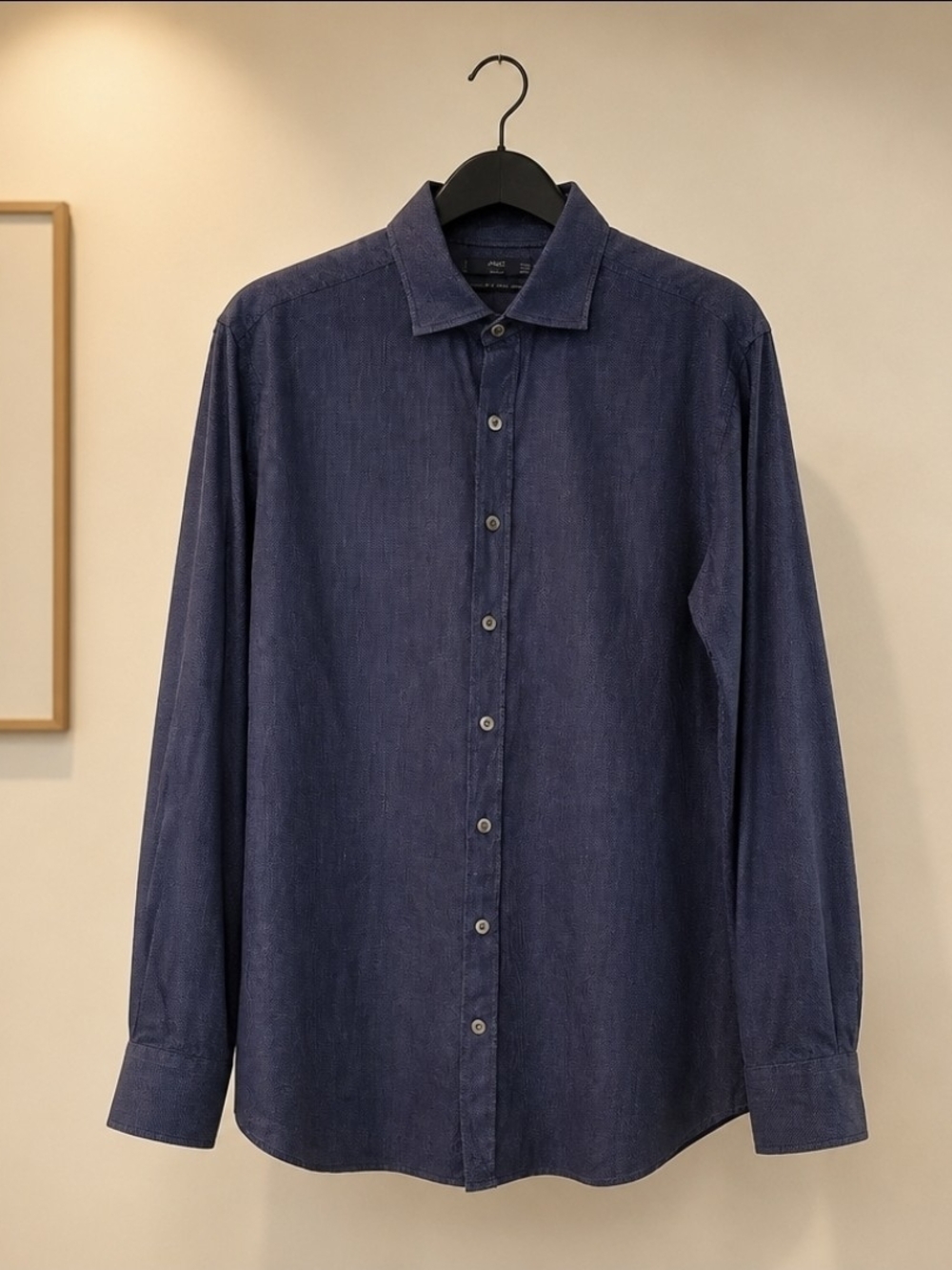 Mango Man Slim Fit Easy Iron Navy Blue Dress Shirt Men's Medium M